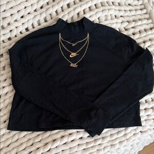 Nike Women's Black Long Sleeve Tee with Gold Accents